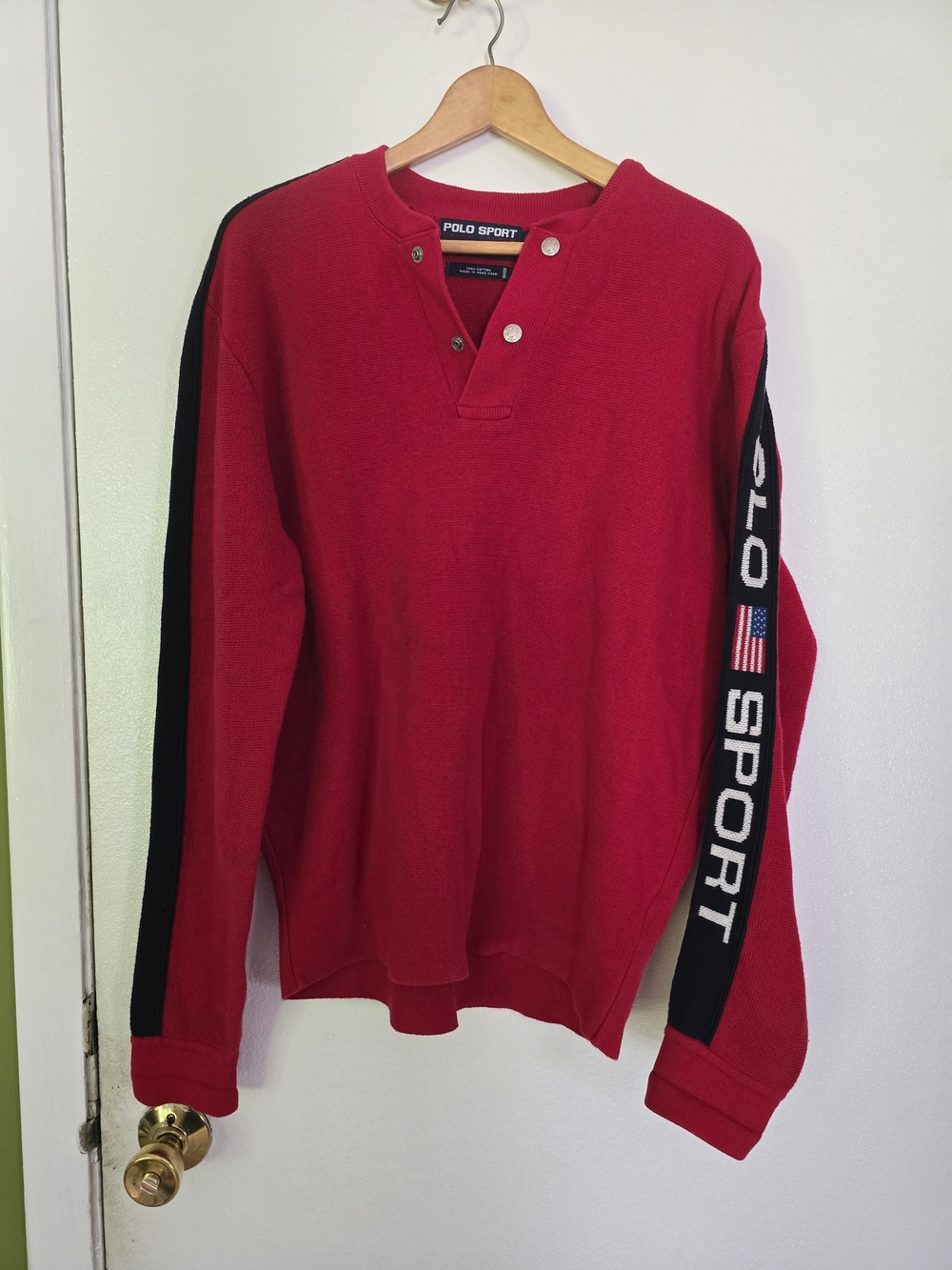 90s Vintage Polo by Ralph Lauren Red Button-Neck Sweater